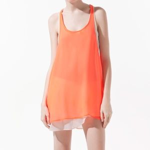 ZARA Bright Coral Racerback Multi-Layer Tank Size Small